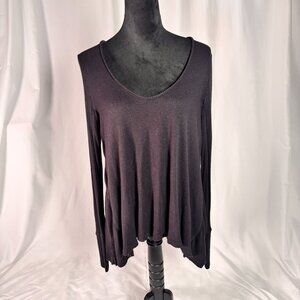 We The Free Womens Black Long Sleeve Waffle Knit Top M Relaxed Fit Boho Style